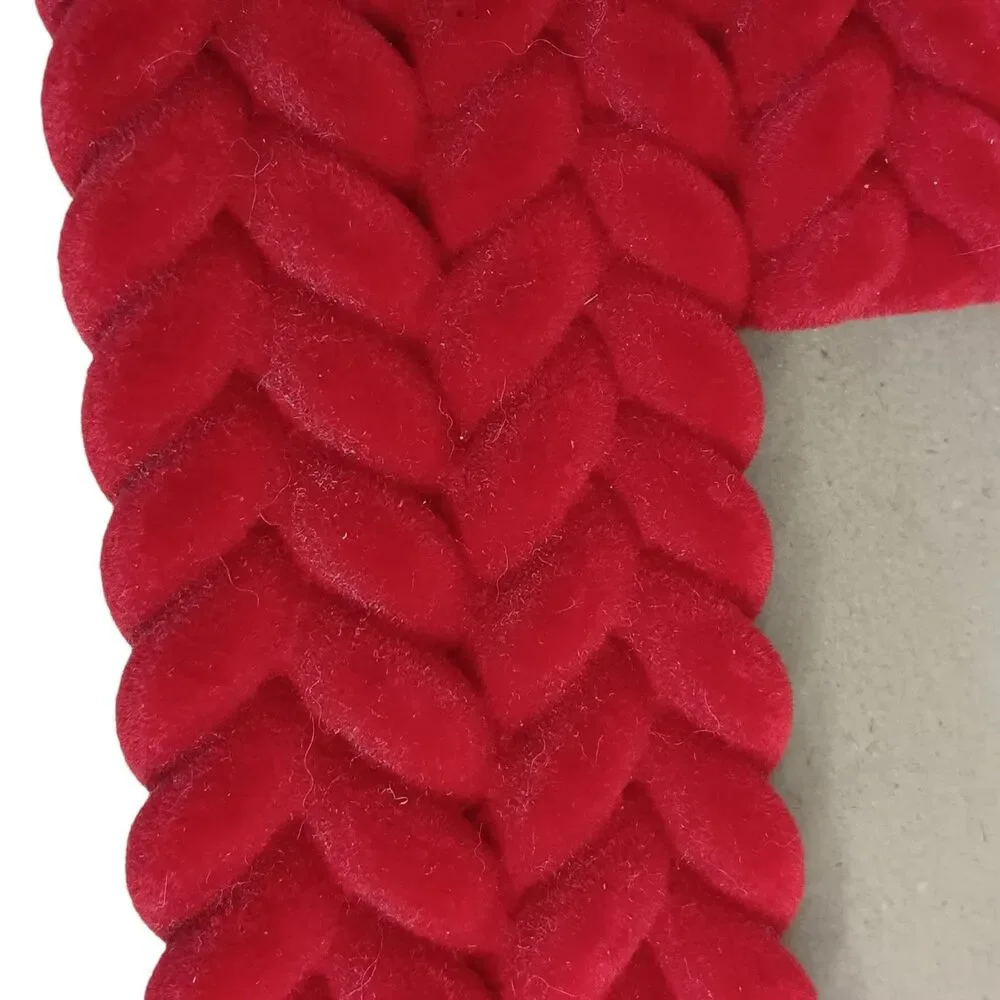 Red Velvet Flocked Photo Frame Fuzzy Braided Design 8.5x6.5 Photo 3.5x5.5 Unique